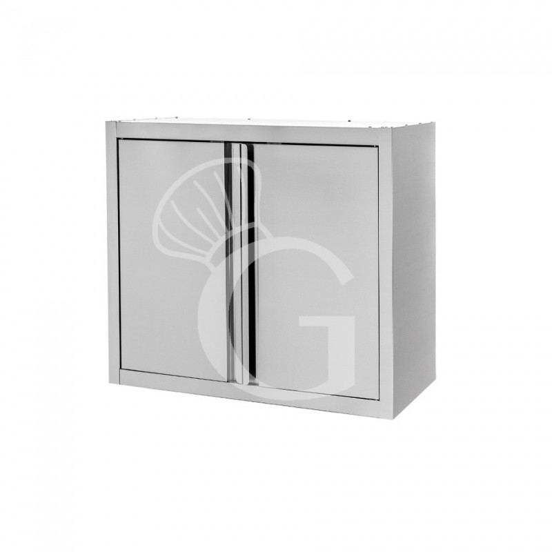 Armario de pared de acero inoxidable con 2 puertas batientes y 2 estantes, L 800 mm x P 400 mm x A 1000 mm