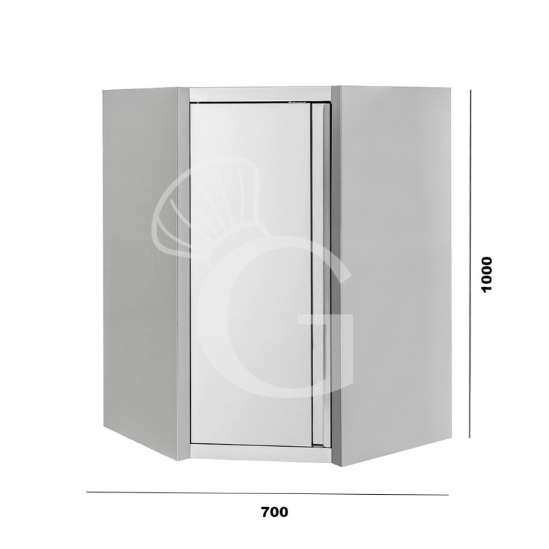Armario de pared rinconero inox con 1 puerta batiente y 1 estante, L 700 mm x P 700 mm x A 1000 mm