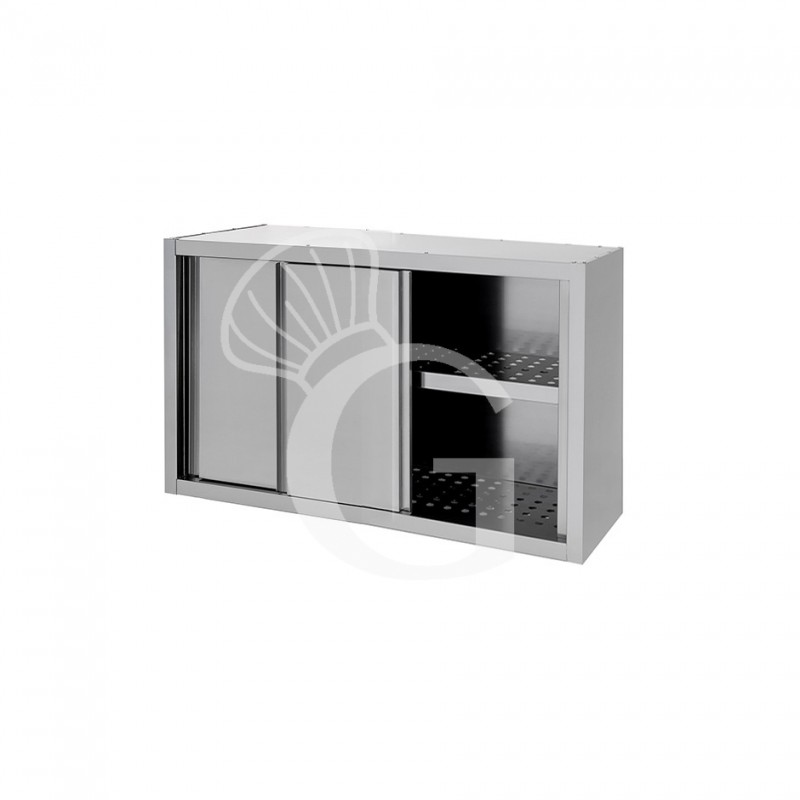 Armario de pared de acero inoxidable con escurridor, puertas correderas, 1 estante perforado, L 1000 mm x P 400 mm x A 660 mm
