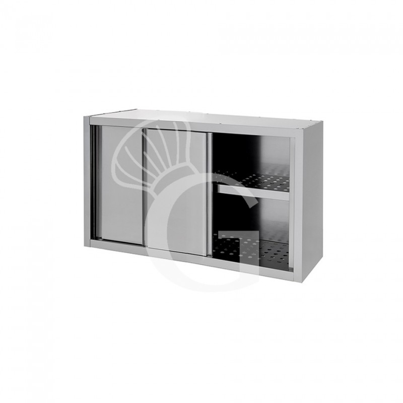 Armario de pared de acero inoxidable con escurridor, puertas correderas, 1 estante perforado, L 1100 mm x P 400 mm x A 660 mm