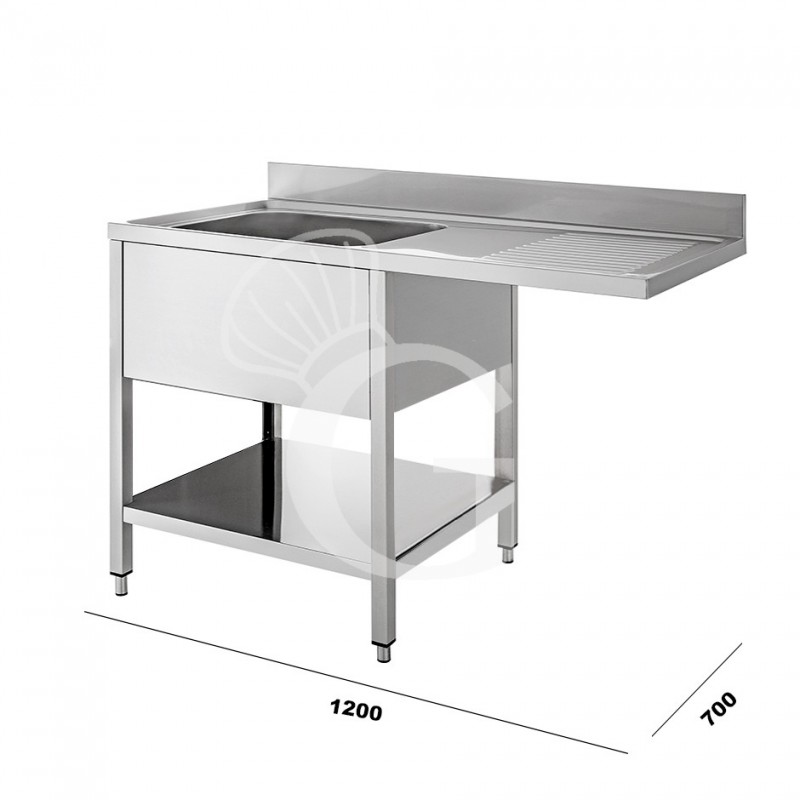 Fregadero con bastidor y hueco para lavavajillas, 1 cubeta, escurridor a la derecha L 1200 mm x P 700 mm x A 950 mm