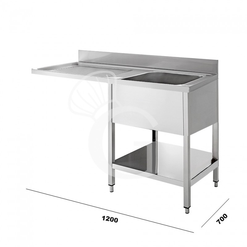 Fregadero con bastidor y hueco para lavavajillas, 1 cubeta, escurridor a la izquierda L 1200 mm x P 700 mm x A 950 mm
