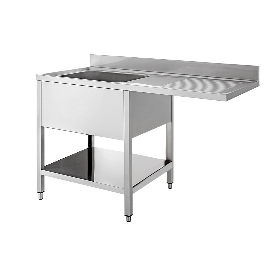 Fregadero con bastidor y hueco para lavavajillas, 1 cubeta, escurridor a la derecha L 1400 mm x P 700 mm x A 950 mm