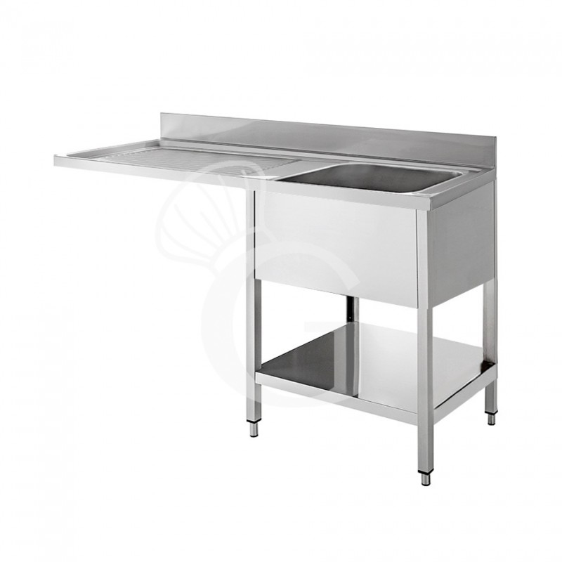 Fregadero con bastidor y hueco para lavavajillas, 1 cubeta, escurridor a la izquierda L 1400 mm x P 700 mm x A 950 mm