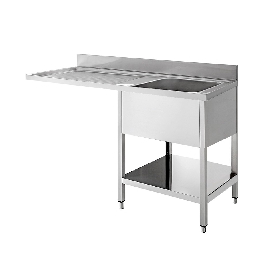 Fregadero con bastidor y hueco para lavavajillas, 1 cubeta, escurridor a la izquierda L 1400 mm x P 700 mm x A 950 mm