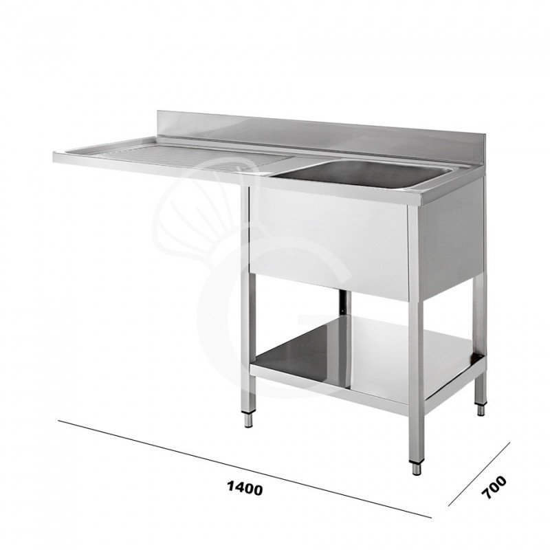 Fregadero con bastidor y hueco para lavavajillas, 1 cubeta, escurridor a la izquierda L 1400 mm x P 700 mm x A 950 mm