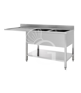 Fregadero con hueco para lavavajillas, 2 cubetas, escurridor a la izquierda L 1600 mm x P 600 mm x A 950 mm