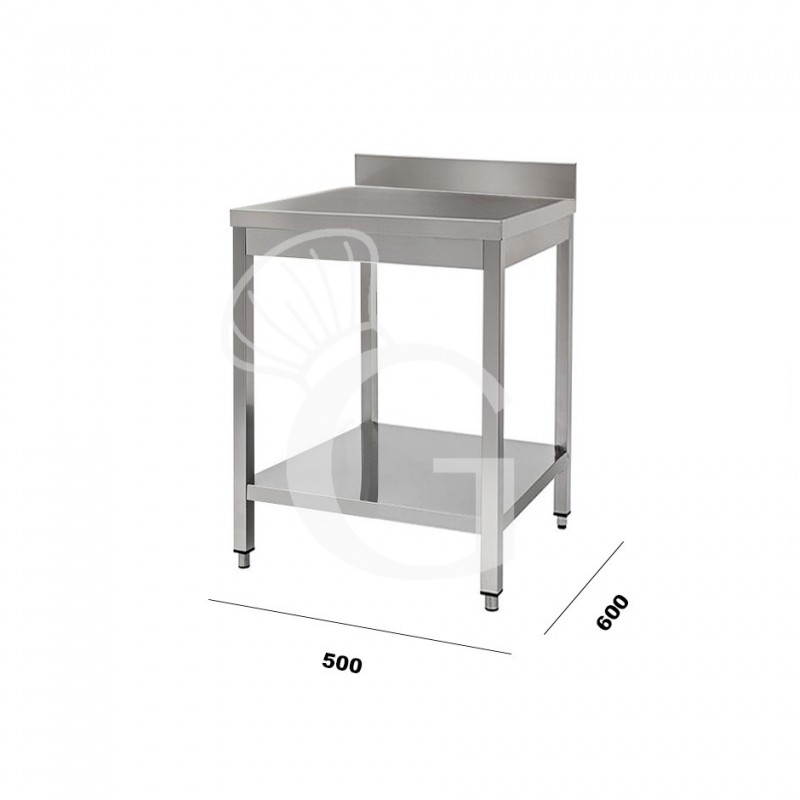 Mesa de acero inoxidable con estante inferior y peto L 500 mm x P 600 mm x A 950 mm