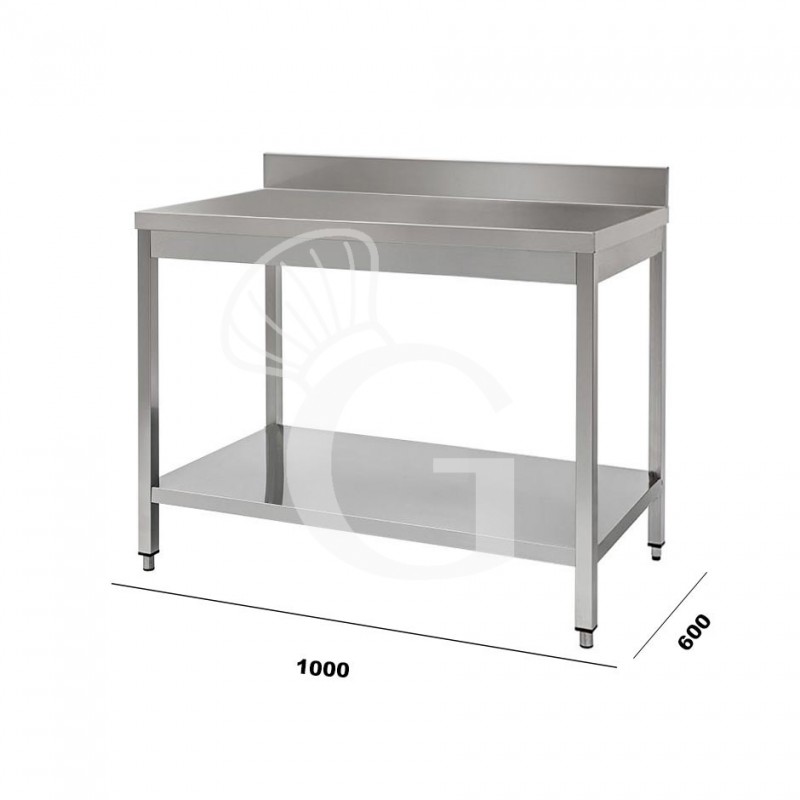 Mesa de acero inoxidable con estante inferior y peto L 1000 mm x P 600 mm x A 950 mm