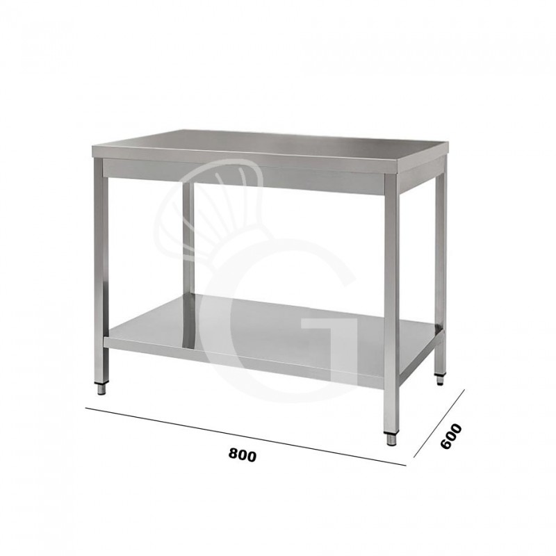 Mesa de acero inoxidable con estante inferior L 800 mm x P 600 mm x A 850 mm