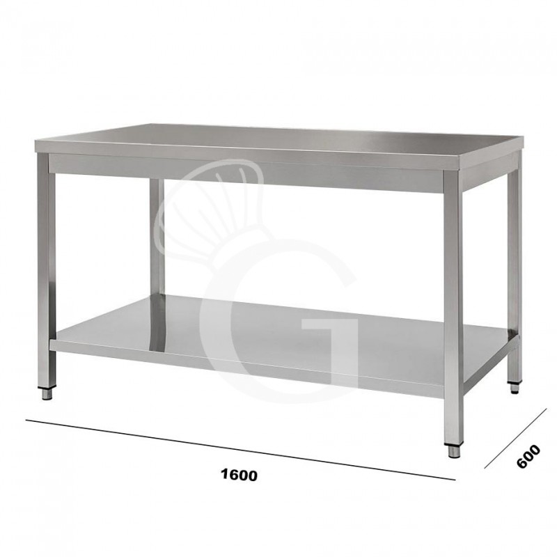 Mesa de acero inoxidable con estante inferior L 1600 mm x P 600 mm x A 850 mm