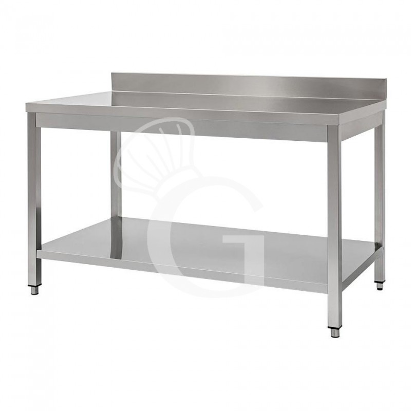 Mesa de acero inoxidable con estante inferior y peto L 1700 mm x P 700 mm x A 950 mm