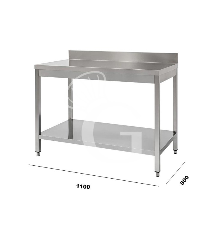 Mesa de acero inoxidable con estante inferior y peto L 1100 mm x P 800 mm x A 950 mm