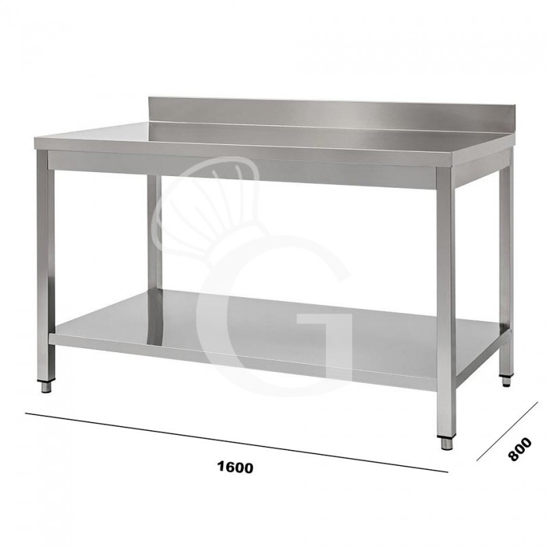 Tavolo in acciaio inox con alzatina 1600x800 per cucina