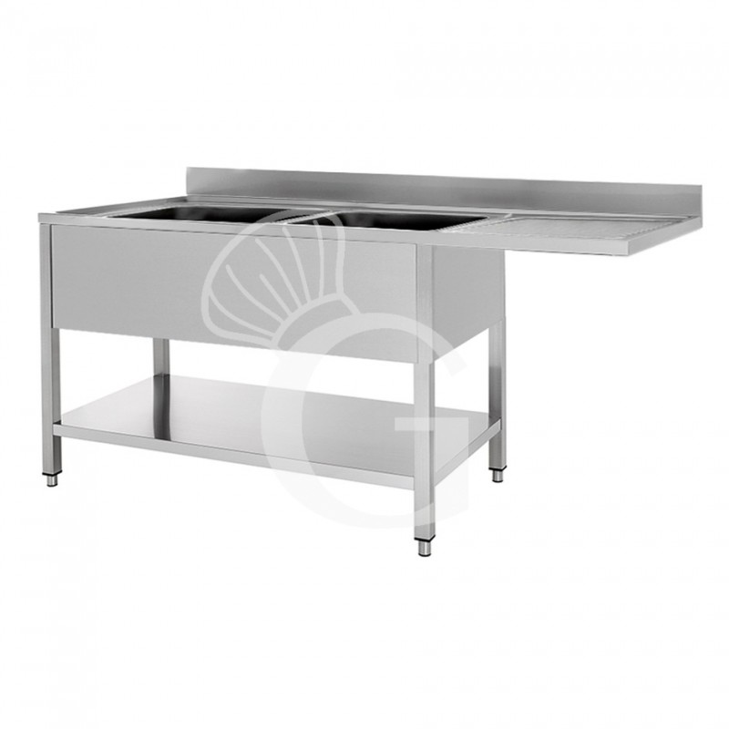 Fregadero con bastidor y hueco para lavavajillas, 2 cubetas, escurridor a la derecha L 1600 mm x P 700 mm x A 950 mm