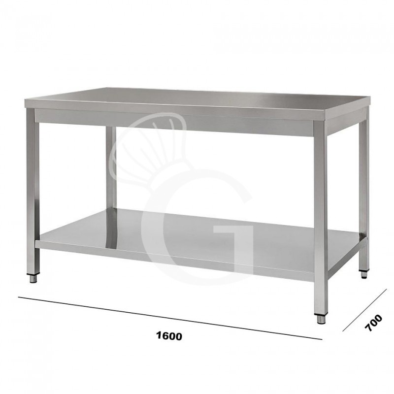 Mesa de acero inoxidable con estante inferior L 1600 mm x P 700 mm x A 850 mm