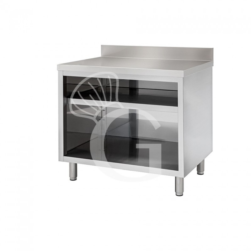 Mesa contrabarra de acero inoxidable con 2 estantes y peto L 1000 mm x P 600 mm x A 950 mm