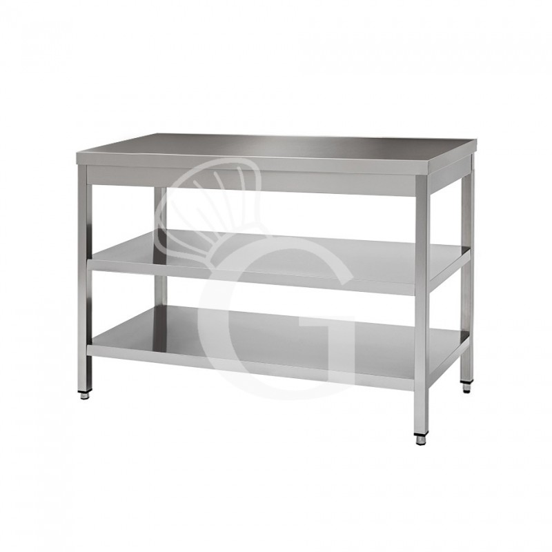 Mesa de acero inoxidable con 2 estantes L 1700 mm x P 700 mm x A 850 mm