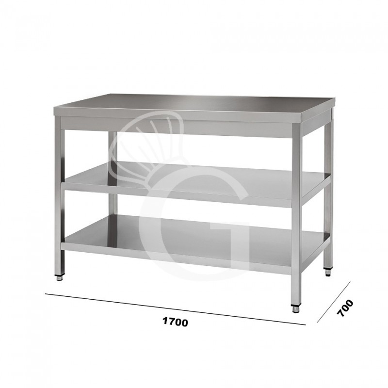Mesa de acero inoxidable con 2 estantes L 1700 mm x P 700 mm x A 850 mm