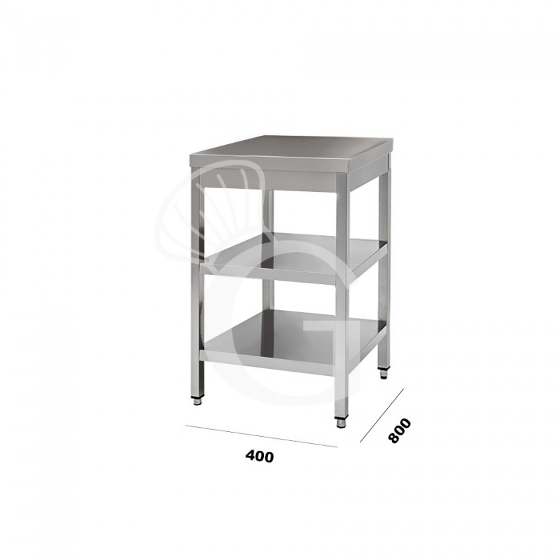 Mesa de acero inoxidable con 2 estantes L 400 mm x P 800 mm x A 850 mm