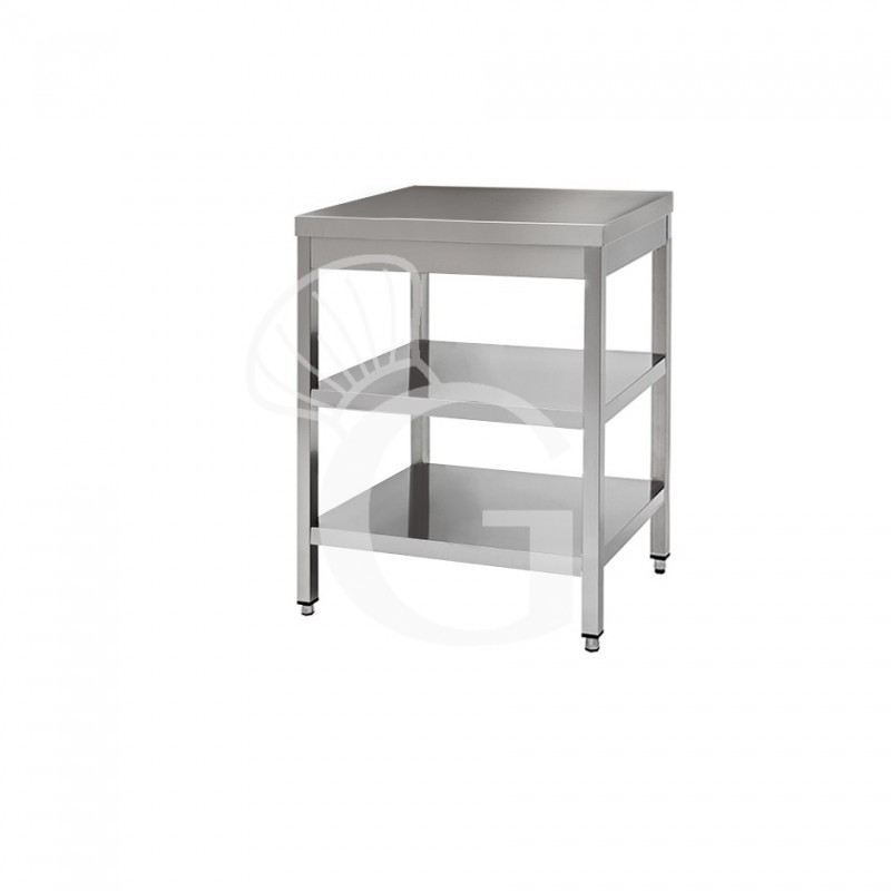 Mesa de acero inoxidable con 2 estantes L 600 mm x P 800 mm x A 850 mm Mesa de acero inoxidable con 2 estantes L 600 mm x P 800 mm x A 850 mm