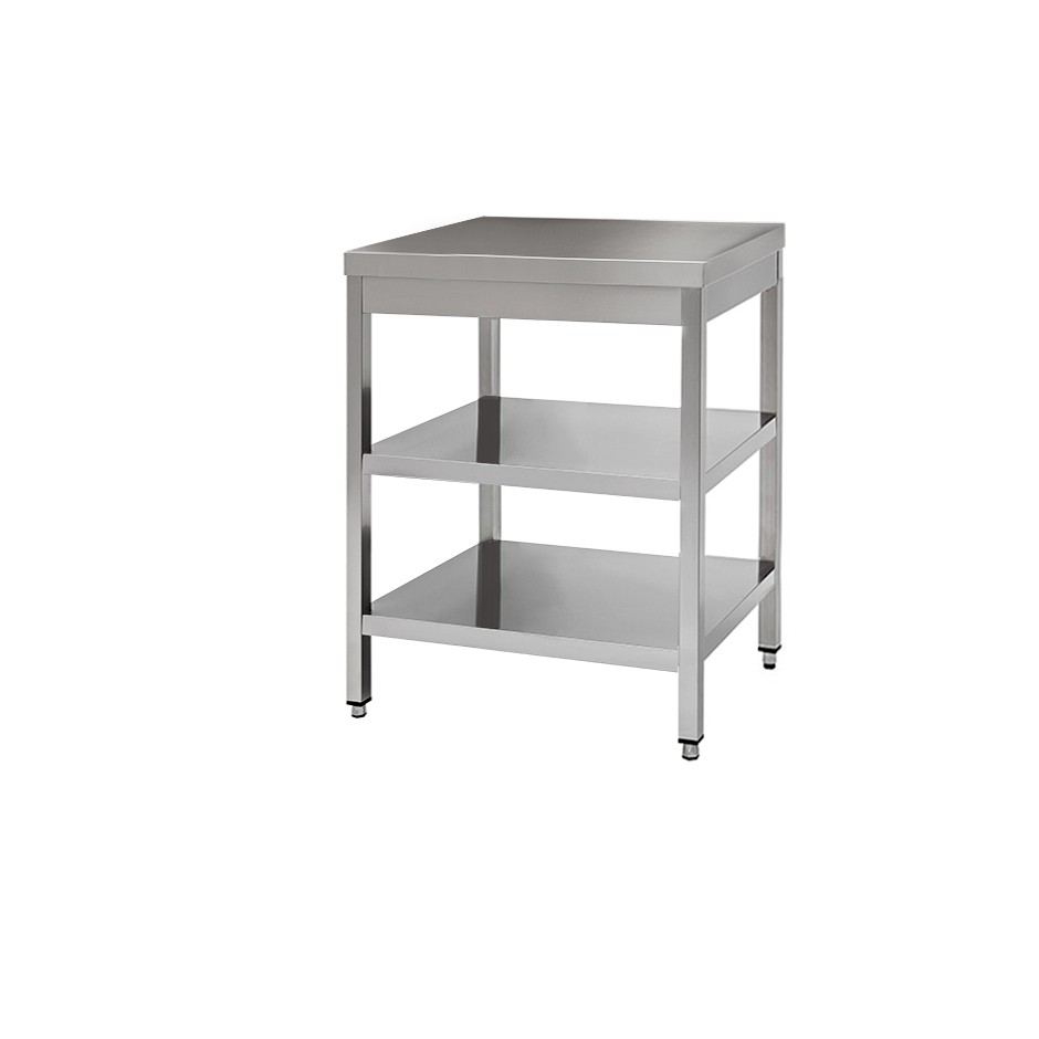Mesa de acero inoxidable con 2 estantes L 600 mm x P 800 mm x A 850 mm