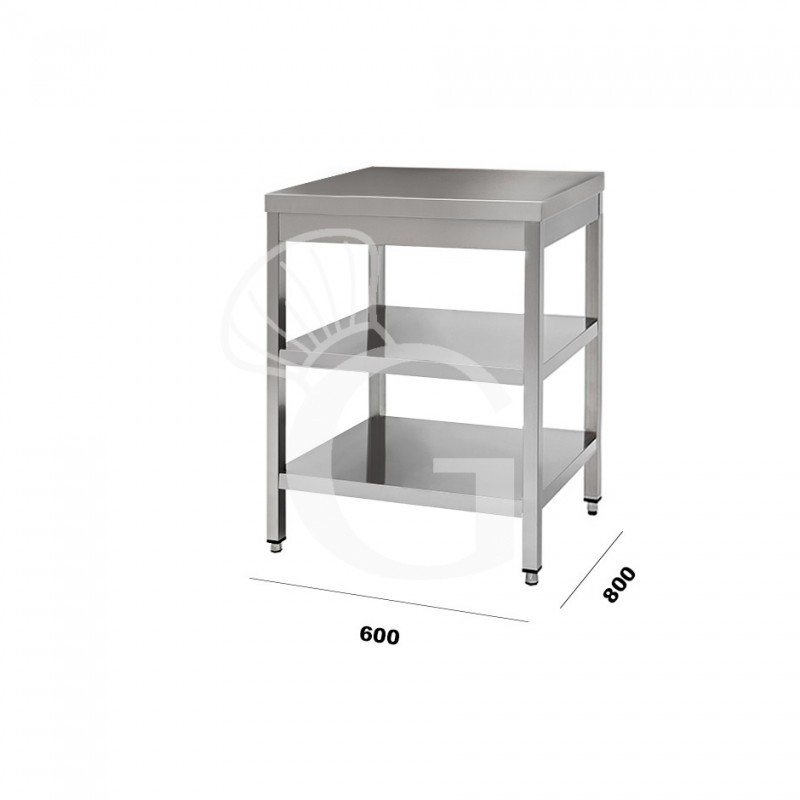 Mesa de acero inoxidable con 2 estantes L 600 mm x P 800 mm x A 850 mm