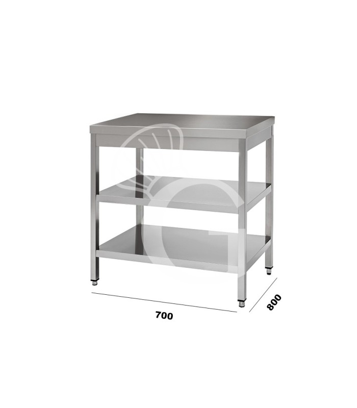 Mesa de acero inoxidable con 2 estantes L 700 mm x P 800 mm x A 850 mm