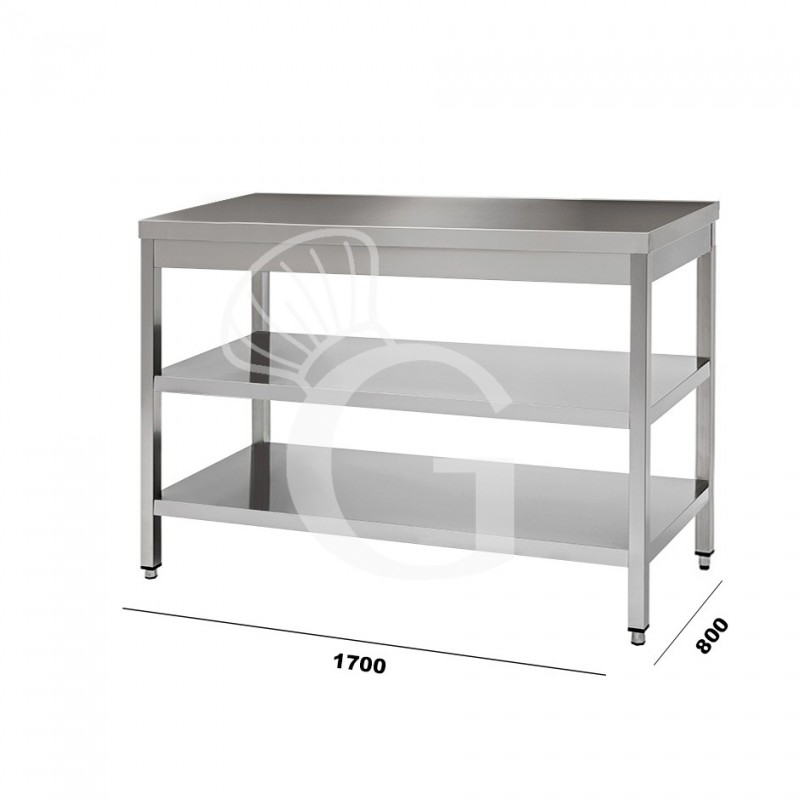 Mesa de acero inoxidable con 2 estantes L 1700 mm x P 800 mm x A 850 mm