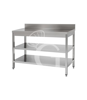 Mesa de acero inoxidable con 2 estantes y peto L 1700 mm x P 800 mm x A 950 mm