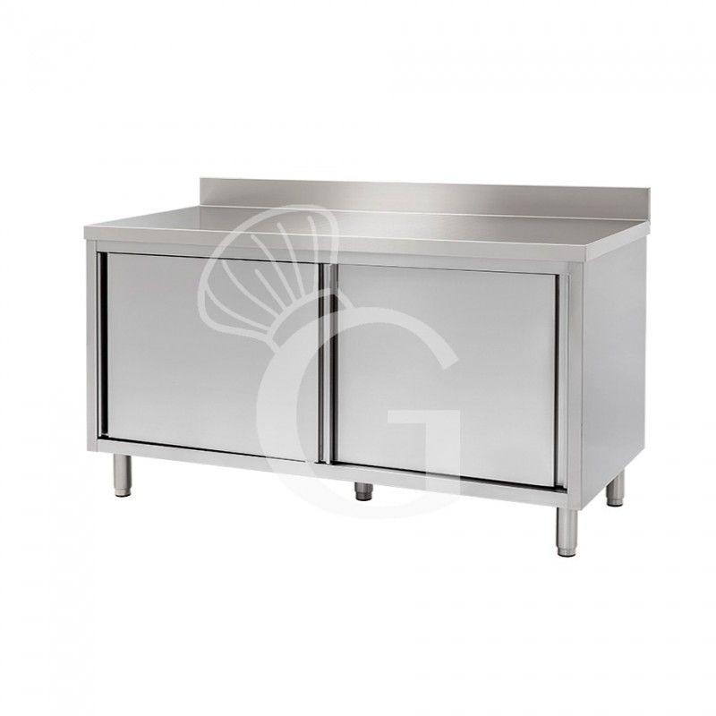 Mesa mural de acero inoxidable 2 puertas correderas y peto L 1600 mm x P 600 mm x A 950 mm