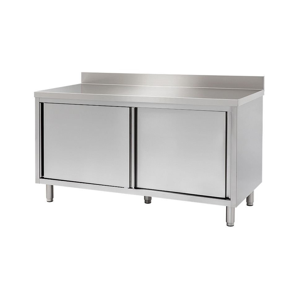 Mesa mural de acero inoxidable 2 puertas correderas y peto L 1600 mm x P 600 mm x A 950 mm