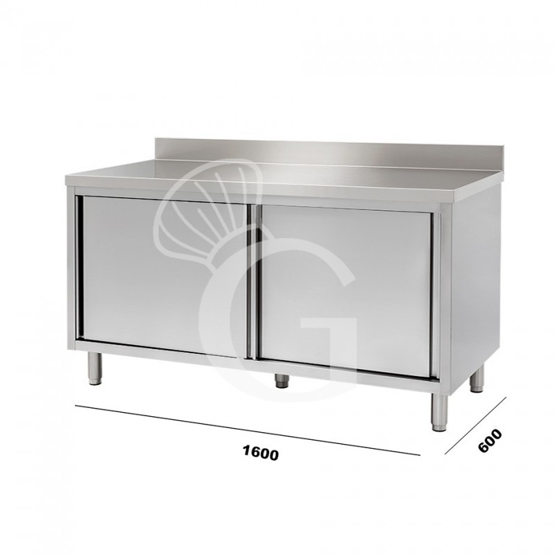Mesa mural de acero inoxidable 2 puertas correderas y peto L 1600 mm x P 600 mm x A 950 mm