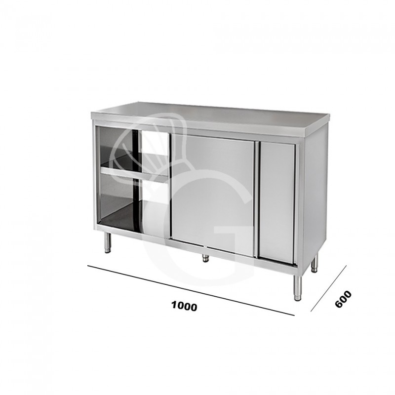Mesa mural de acero inoxidable con puertas correderas dobles L 1000 mm x P 600 mm x A 850 mm