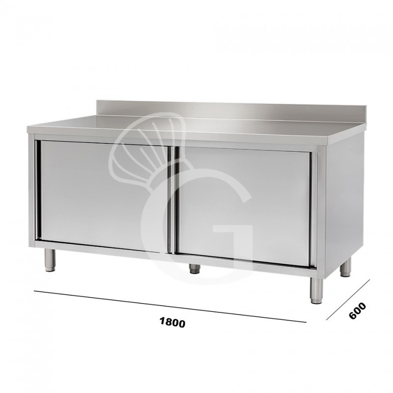 Mesa mural de acero inoxidable 2 puertas correderas y peto L 1800 mm x P 600 mm x A 950 mm