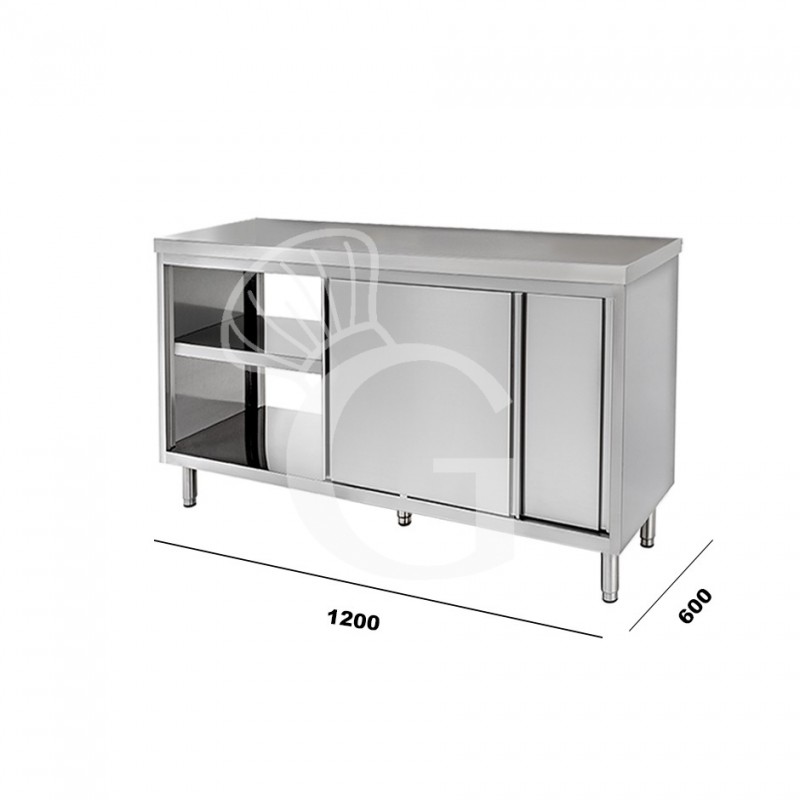 Mesa mural de acero inoxidable con puertas correderas dobles L 1200 mm x P 600 mm x A 850 mm