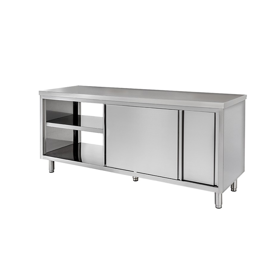 Mesa mural de acero inoxidable con puertas correderas dobles L 1600 mm x P 700 mm x A 850 mm