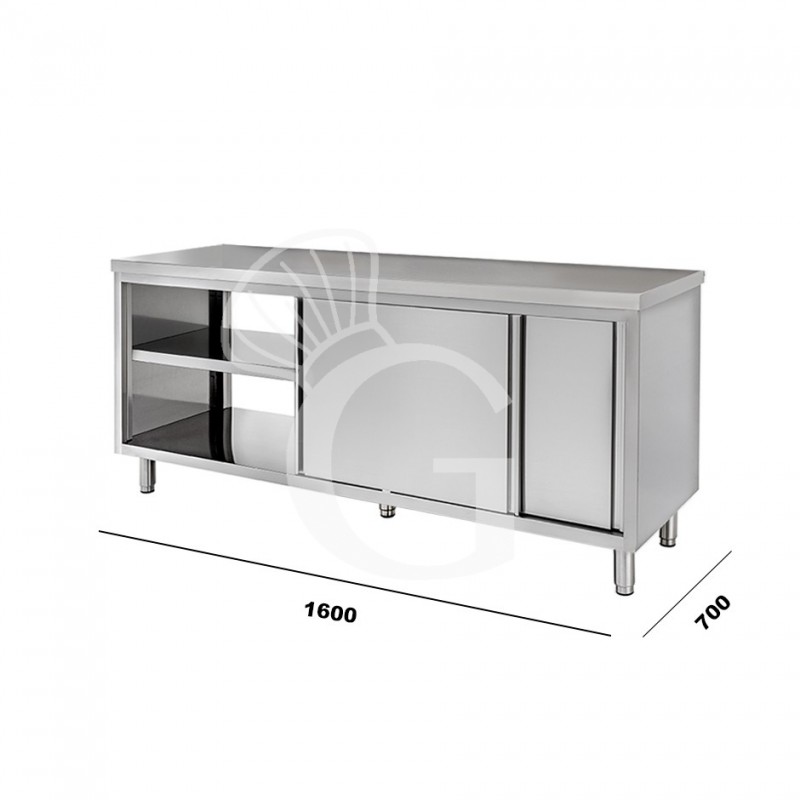 Mesa mural de acero inoxidable con puertas correderas dobles L 1600 mm x P 700 mm x A 850 mm