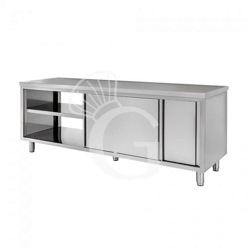 Mesa mural de acero inoxidable con puertas correderas dobles L 1900 mm x P 700 mm x A 850 mm