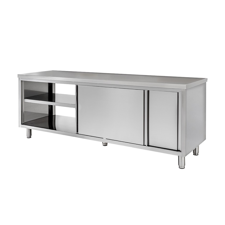 Mesa mural de acero inoxidable con puertas correderas dobles L 1900 mm x P 700 mm x A 850 mm