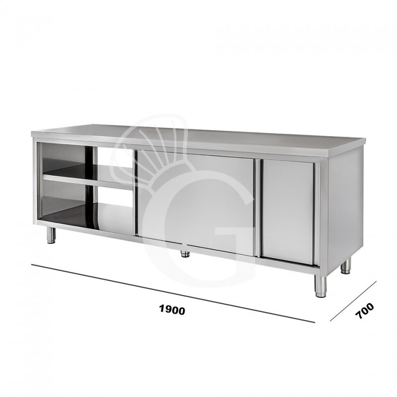 Mesa mural de acero inoxidable con puertas correderas dobles L 1900 mm x P 700 mm x A 850 mm