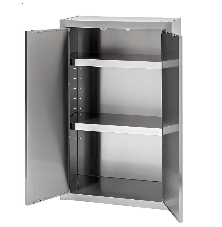 Armario de pared de acero inoxidable con 2 puertas batientes y 2 estantes, L 800 mm x P 400 mm x A 1000 mm