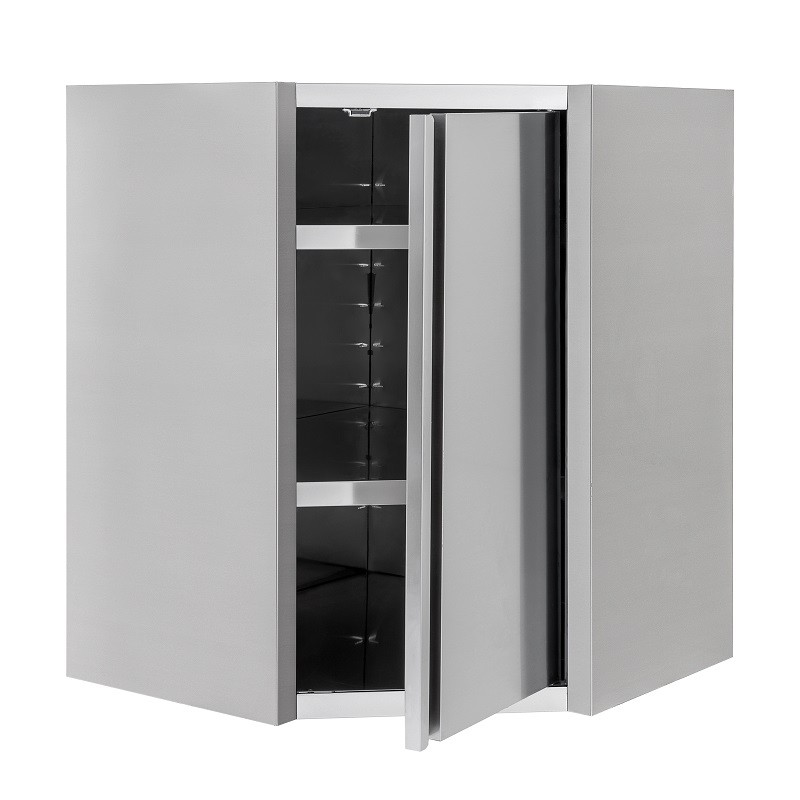 Armario de pared rinconero inox con 1 puerta batiente y 1 estante, L 700 mm x P 700 mm x A 1000 mm