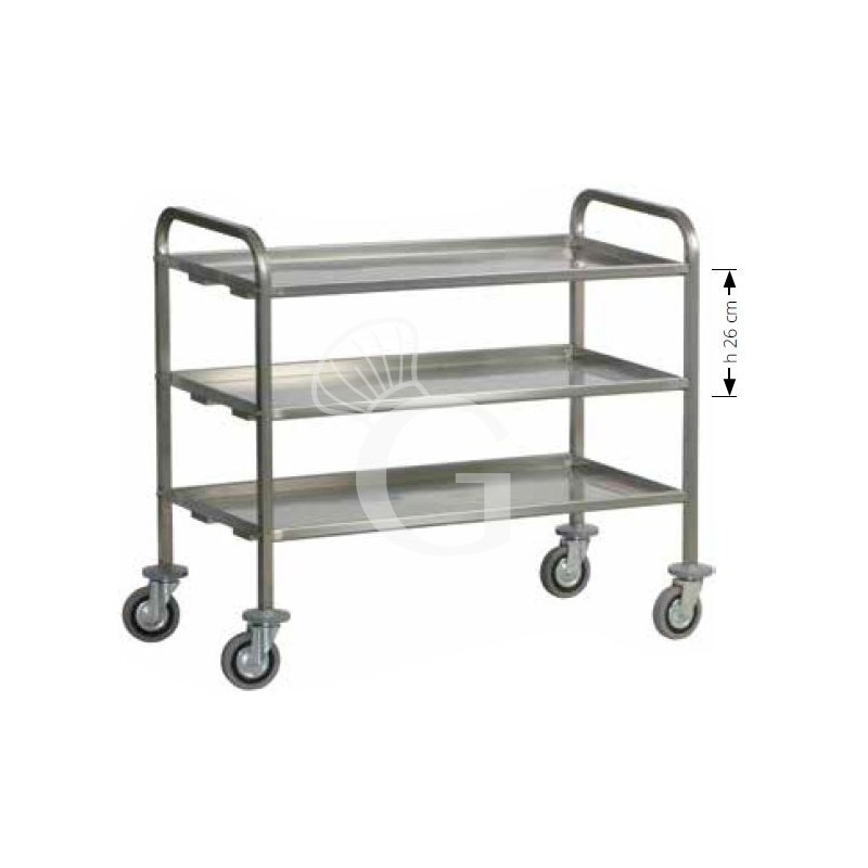 Carro de servicio de acero inoxidable 3 estantes para transporte pesado L 1120 mm x P 670 mm x A 980 mm