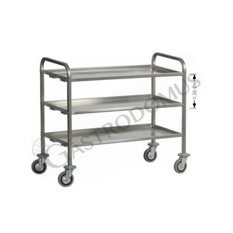 Carro de servicio de acero inoxidable 3 estantes para transporte pesado L 920 mm x P 670 mm x A 980 mm
