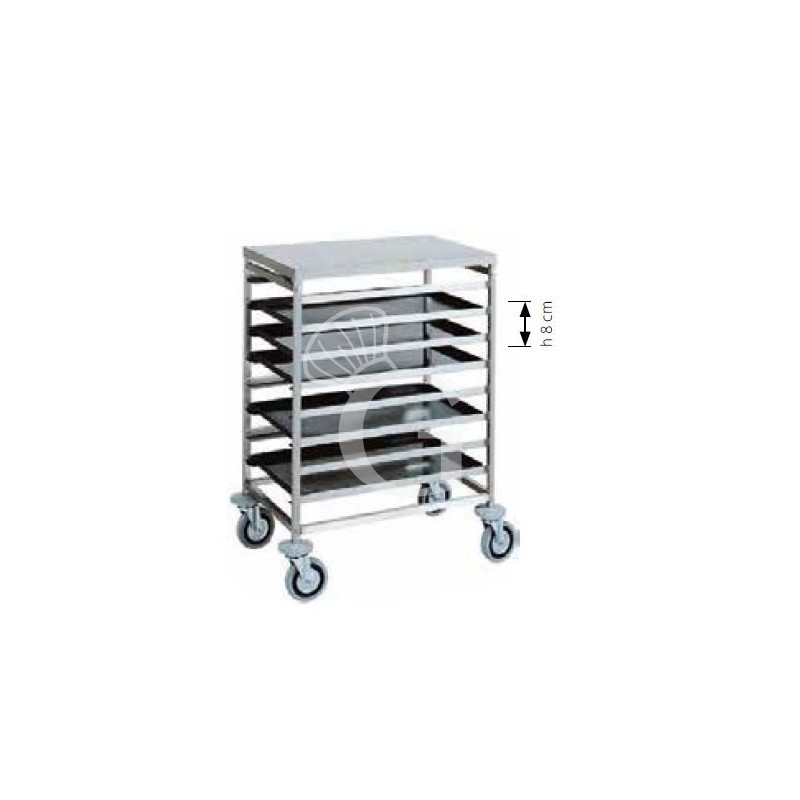 Carro bandejero de acero inoxidable para 8 bandejas 600 x 400 mm - L 520 mm x P 720 mm x A 940 mm