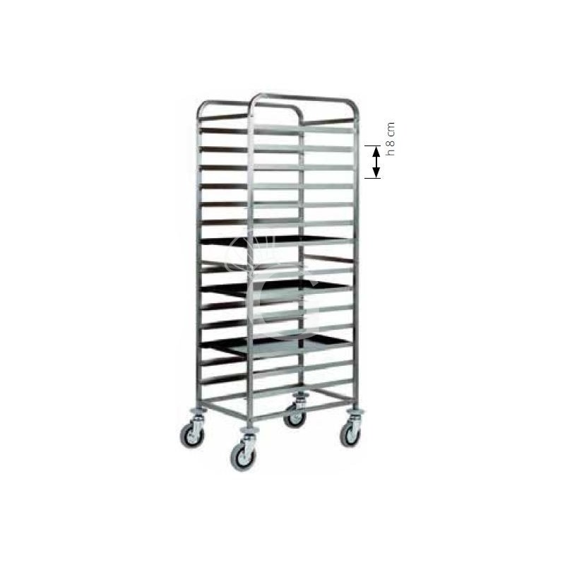 Carro bandejero de acero inoxidable para 14 bandejas 600 x 400 mm - L 520 mm x P 720 mm A 1820 mm