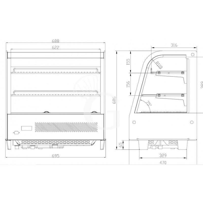 Vitrina refrigerada ventilada de sobremesa 100 LT 0°C/+12°C L 695 mm x P 470 mm x A 685 mm