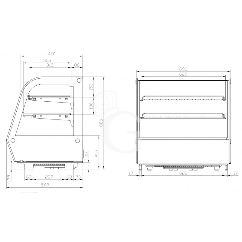 Vitrina refrigerada de sobremesa 120 LT 0°C/+12°C  L 702 mm x P 568 mm x A 686 mm