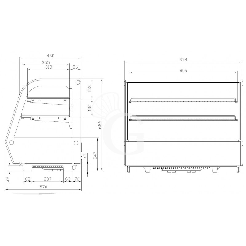 Vitrina refrigerada de sobremesa 160 LT 0°C/+12°C  L 880 mm x P 568 mm x A 686 mm